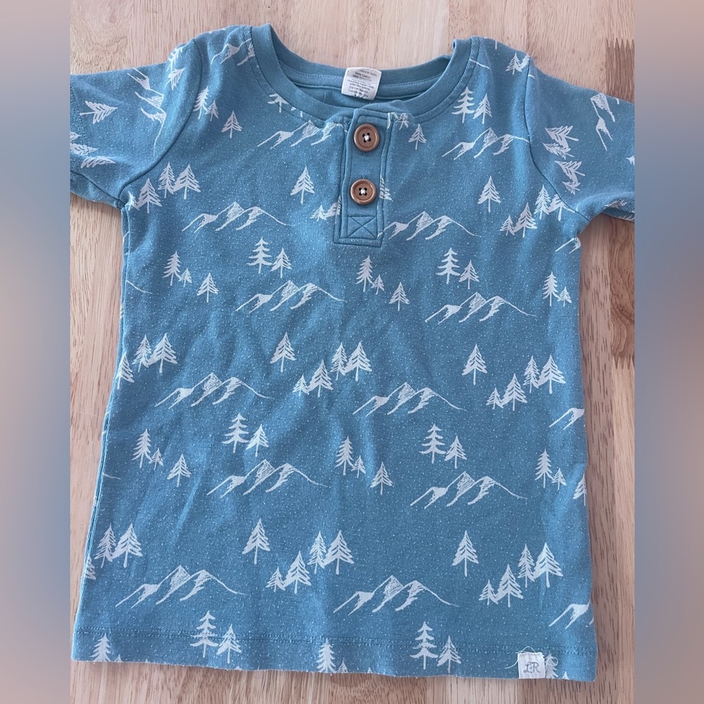 Blue Kids Shirt with Mountain Print